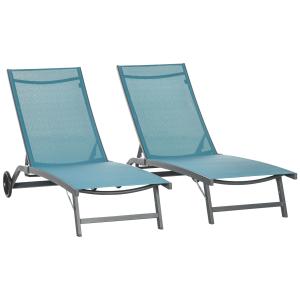 Lot de 2 bains de soleil transats inclinables aluminium tex…