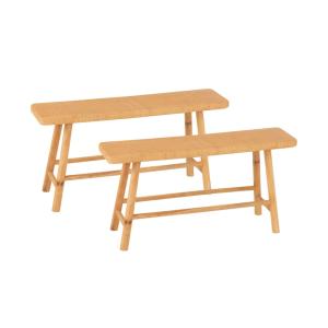 Lot de 2 bancs 2 personnes en pin et rotin naturel l92