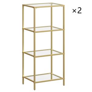 Lot de 2 bibliothèques à 4 niveaux en verre doré