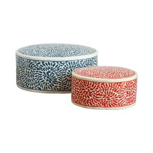 Lot de 2 boîtes ovales en papier mâché vert et rouge