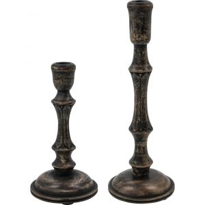 Lot de 2 bougeoirs en bois de manguier Noir