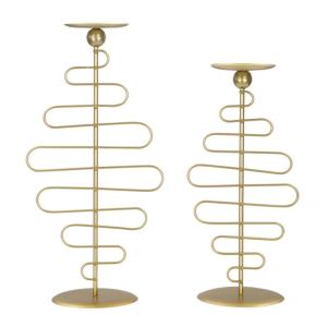 Lot de  2 bougeoirs en métal doré 25x16x51 - 20x16x43 cm