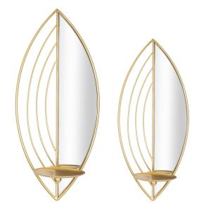 Lot de  2 bougeoirs muraux en métal doré 18x13x41-15x13x35…