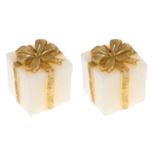 Lot de 2 bougie cadeau crème paillette  or en cire