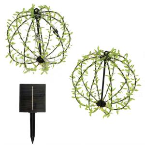 Lot de 2 boules solaires feuilles Acier Vert d30cm
