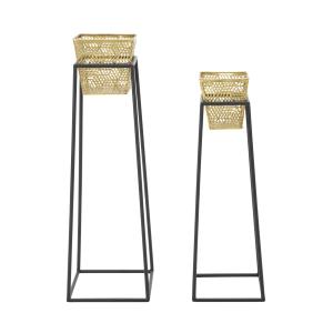 Lot de 2 Cache-pot en métal doré avec bases 23x23x70-20x20x…