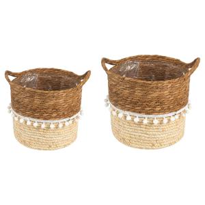 Lot de 2 cache-pots en jonc de mer et maïs tressé, coloris…