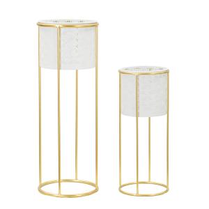 Lot de  2 Cache-pots en métal blanc Ø 17x46-14x34 cm