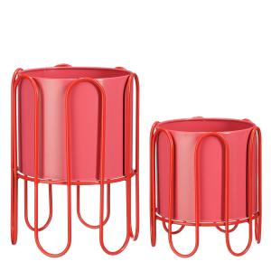 Lot de 2 cache-pots sur pied en métal rouge et rose H35