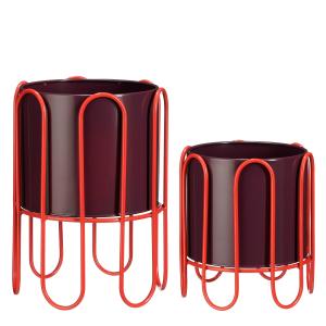 Lot de 2 cache-pots sur pied en métal rouge foncé et rouge…