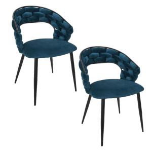 Lot de 2 chaises assise tressée bleu