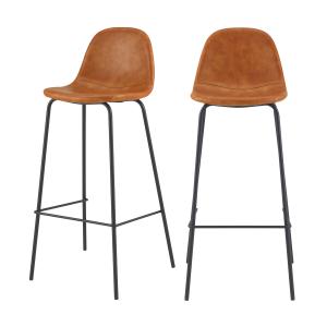 Lot de 2 chaises de bar 75 cm en cuir synthétique camel