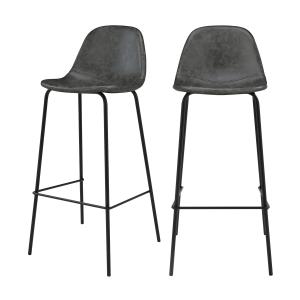 Lot de 2 chaises de bar 75 cm en cuir synthétique gris/noir