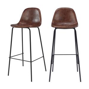 Lot de 2 chaises de bar 75 cm en cuir synthétique marron