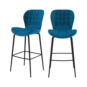 Lot de 2 chaises de bar 75 cm en velours bleu