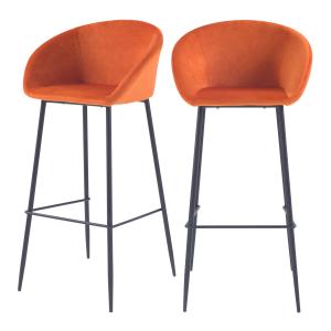 Lot de 2 chaises de bar 75 cm en velours orange