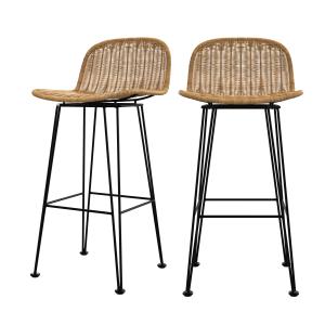 Lot de 2 chaises de bar 76 cm en résine tressée marron