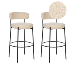Lot de 2 chaises de bar bouclé beige clair