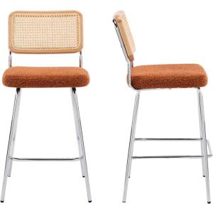 Lot de 2 chaises de bar chromées en cannage et tissu bouclé…