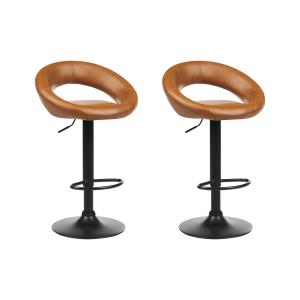 Lot de 2 chaises de bar cuir pu marron doré