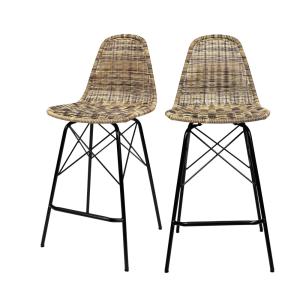Lot de 2 chaises de bar de jardin 63 cm en résine tressé ma…