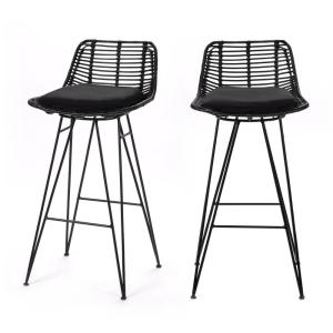 Lot de 2 chaises de bar design en rotin 67cm noir