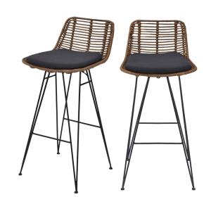 Lot de 2 chaises de bar design en rotin H67cm - Bois foncé