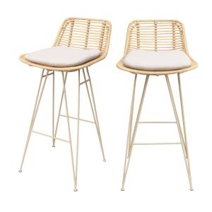 Lot de 2 chaises de bar design en rotin pieds beige H67cm -…