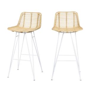 Lot de 2 chaises de bar design en rotin pieds blancs 67cm