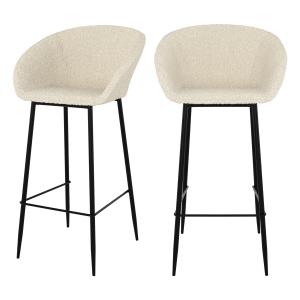 Lot de 2 chaises de bar effet laine bouclette blanche 75 cm