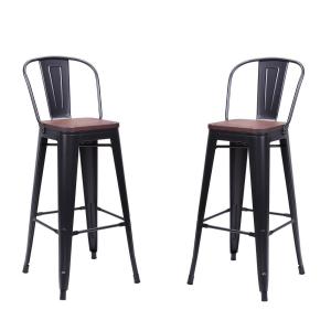 Lot de 2 Chaises de bar en acier et bois foncé