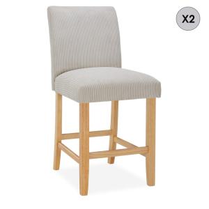 Lot de 2 chaises de bar en bois en velours côtelé beige - H…