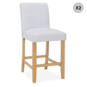 Lot de 2 chaises de bar en bois en velours côtelé blanc - H…