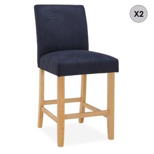 Lot de 2 chaises de bar en bois en velours côtelé noir - H6…
