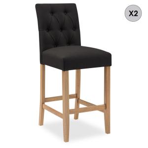 Lot de 2 chaises de bar en bois et tissu noir - H65cm