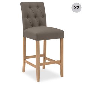Lot de 2 chaises de bar en bois et tissu taupe - H65cm