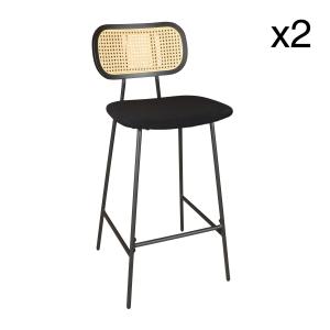 Lot de 2 chaises de bar en bois et velours noir