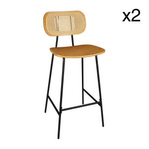 Lot de 2 chaises de bar en bois naturel et pieds en métal