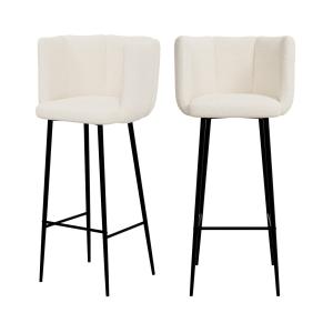 Lot de 2 chaises de bar en tissu bouclé beige 75 cm