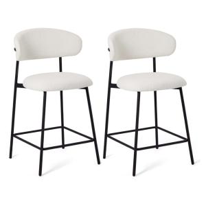Lot de 2 chaises de bar en tissu bouclé blanc