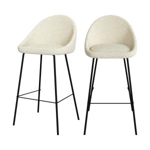 Lot de 2 chaises de bar en tissu bouclette blanche 75 cm