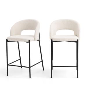 Lot de 2 chaises de bar en tissu bouclette et métal H65cm -…