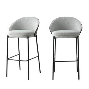 Lot de 2 chaises de bar en tissu et métal H76,5cm - Gris cl…