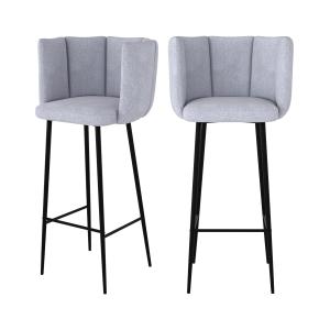 Lot de 2 chaises de bar en tissu gris clair 75 cm