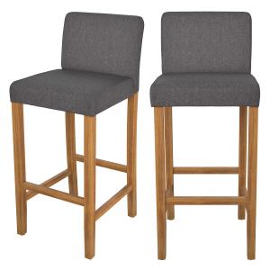 Lot de 2 chaises de bar en tissu gris foncé et pieds en boi…