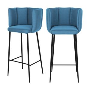 Lot de 2 chaises de bar en velours bleu 75 cm