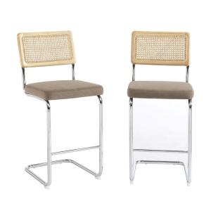 Lot de 2 chaises de bar en velours côtelé pieds chrome H66c…