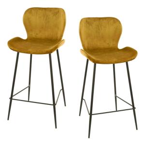 Lot de 2 chaises de bar en velours doré avec pied métal noi…