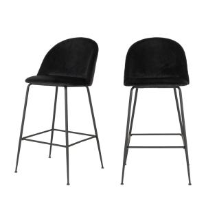 Lot de 2 chaises de bar en velours et métal H77cm - Noir