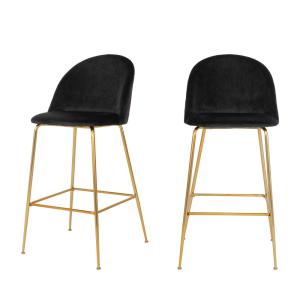 Lot de 2 chaises de bar en velours et pieds dorés H77cm - N…